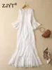 Robes décontractées Été Blanc Sirène Dentelle Fête de mariage pour les femmes 2023 Piste élégante manches évasées longue maxi robes robe de soirée