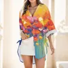 Women's Blouses Floral Long Sleeve Blouse Button Down V Neck Tops Loose Casual Tunic Tee Commuting Women 2023 Autumn