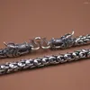 Kedjor Real 925 Sterling Silver Necklace 7mm Dragon Head med unik länkkedja 21.6 "