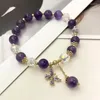 Charm Bracelets Purple Crystal Bangle For Women Fashion Jewelry With Butterfly Pendant Natural Green Jade Beads Bracelet Sweet Girls
