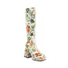 40-43 automne et hiver fleur couleur correspondant épais talon haut semelle épaisse manches femmes bottes à manches hautes w231 231003