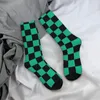 Chaussettes pour hommes toutes saisons bas d'équipage motif à carreaux - noir et vert Harajuku Crazy Long pour hommes femmes cadeaux de Noël