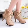 Boots Woman Super Big Size 31-43 Round Toe Med Knee Women Casual ökade High Heel 10 cm Fashion Warm Shoes 715