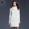 Abito maglione invernale da donna Abiti a maniche lunghe lavorati a maglia per le donne Femme Robe Donna Pullover dolcevita Abito bianco taglie forti 210319198D