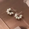 Pendientes de tuerca de plata de ley 925 auténtica con perlas en forma de C, joyería hipoalergénica para mujeres y niñas