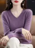 Women's Sweaters 2023 Fashion Merino Wool Cashmere Women Knitted Sweater Elegant V-Neck Long Sleeve Pullover Autumn Clothing Jumper Top