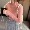 Kobiety swetry Spring Autumn Button Ruffle Turtleeck Sweter Women Bild Rleeve Bandbed Slimed Difted Top Black White Beige Pink