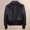 French 2023 Autumn/Winter New Maje Wool Blended Tweed Single Row Metal Buckle Bright Silk Thread Waist Wrap Short Coat