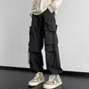 Calças masculinas homens fita de carga hip hop jogging masculino casual streetwear harem calças bolsos cintura elástica mulher sweatpants