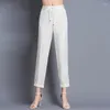 Calças femininas de alta qualidade branco feminino calças de seda para mulheres casual harem moda coreana 2023 pantalones de mujer pph4174