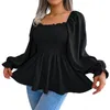 Damesblouses Lente Ruches Damestops en elegante chiffonblouse Vierkante kraag Lange uitlopende mouwen Witte overhemden Mode Gesmokt