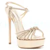 Robe chaussures élégant luxe designer femmes nuptiales sandale plate-forme talon haut cristal lanière sexy fétiche banquet chaussure plus taille 15-CHC-32