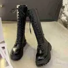 Boots Chunky Platform Pu Leather Knee High Women Punk Increasing Long Female Lace Up Booties Mujer Zip Chelsea Shoes 220805