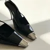 Scarpe eleganti Tacchi alti Donna 2023 Design di marca Slingback Alta femminile di lusso in metallo Punta quadrata Sandali sottili sexy Décolleté da donna