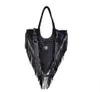 Eur and USA Street Fashion Punk Style Personality Rivet Tassel Design Big Size Triangle Shoulder女性クロスボディバッグ