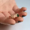 Solitaire Ring Fine Jewelry Luxury 18k Rose Gold Rings Braided Chain Cross Winding for Women Wedding Natural Emerald Stone Crystals 231007