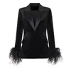 Womens Two Pieces Dress Suit Skirt Set Slim Skirt Set Sexy Party Dress with Feather Hot Shape Jacket Attaching Fur S-XXXL