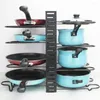 Kitchen Storage Pot Rack Organizer Height And Position Are Adjustable - 8 Pots Holder Metal Cabinet Pantry Pan Lid