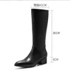 New British Style Men Boot Knee High Luxury Brand Genuine Leather Winter Warm Shoes with High Heels for Male Fashion Black