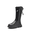 Boots Girls Long Kids 2023 Autumn & Winter Black Retro French Style Straps Round-toe Side Zip Children Fashion Catwalk