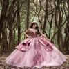 Роскошное розовое платье Vestidos De 15 Quinceanera 2024, бальное платье принцессы с блестками, сладкое платье на день рождения 15, блестящие платья для выпускного вечера Xv Charro Vestidos 16, маскарадные дебютанты
