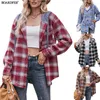 Jaquetas femininas Mulheres xadrez flanela casaco com capuz camisa casual uxury fofo botão para baixo 2023 outono inverno moda desgaste