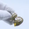 Designer Jewelry Gold plated hip hop 14k gold dollar sign mens diamond iced moneybag pendants