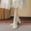 Dress Shoes White Simple Women's Boots 2023 Autumn And Winter Mid Heel Round Head Versatile Sleeve With Anti Slip