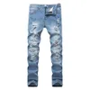 Spring Men rippade jeans Slim Fit Sky Blue Multiple Hole Denim Hip Hop Casual Male Destribued Trousers Button Pants2855