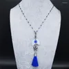 Colares Pingente Moonstone Aço Inoxidável Wicca Lua Pentagrama Borla Colar Prata Cor Jóias Collares Grandes N20371S08S08S08