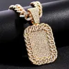 Pendant Necklaces Iced Out Shiny Geometric Square Tag Necklace Women Men 13mm Miami Curb Cuban Link Chunky Chain Hip Hop Jewelry