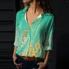 Damesblouses Mode Damesshirt Retro Patroon 3d Print Blouse Herfst Lange mouw Meisje Knop Top Vrouwelijke Camisas