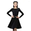 Bühnenkleidung Schwarz Samt Latin Dance Kleid Langarm Performance Anzug Kinder Tango Ballsaal Kleidung Body Rock VDB7167