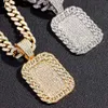 Pendant Necklaces Iced Out Shiny Geometric Square Tag Necklace Women Men 13mm Miami Curb Cuban Link Chunky Chain Hip Hop Jewelry