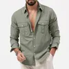 Camisas Casuales para Hombres Otoño Táctico Manga Larga Solapa Color Sólido Multibolsillos Trabajo Cargo Ocio Camisa Simple