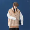 Kvinnors tröjor koreanska streetwear mode casual tröjor tröja väst japanska överdimensionerade v-hals ärmlös pullover waistcoat för män