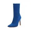 Stivali PXELENA Sexy Tacchi alti a spillo Stretch per le donne 2023 Flock Party Dress Date Office Lady Shoes Rosso Blu Nero 34-43