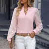 Kadınlar bluzları şifon gömleği katı jakard bluz v boyun uzun kollu üstleri gömlekler sonbahar kıyafetleri Blusas para mujer