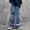 Мужские джинсы GODLIKEU, мужские потертые брюки Harajuku с аниме-принтом, мешковатая уличная одежда, хлопковые модные свободные широкие брюки2721