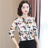 Retro Floral White Shirt Silk Satin Women Designer Classic Lapel Casual Shirts 2023 Autumn Winter Long Sleeve Runway Graphic Shirts Plus Size Office Lady Casual Tops