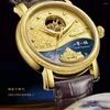 Relógios de pulso banhado a ouro 18k homens de luxo relógio diamante relógio masculino automático criatividade mecânica de alta qualidade negócios retro homem relógios
