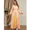 Roupas étnicas Marocaine Duas Peças Vestido Muçulmano Impressão Cinto Kaftan Ramadan Vestido Abayas Islâmico Turco Mulheres Roupas Jalabiya Vestidos