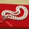 Kedjor Fashion Jewelry 2 Rows Classic 9-10mm South Sea White Pearl Necklace 18inch