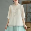 Blusas femininas chiffon estilo chinês bordado camisa roupas soltas primavera/verão 2023 o-pescoço moda topos ycmyunyan