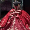 Czerwony błyszczące sukienki Quinceanera Sukienki Ball Suknie urodzin