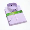 Men's Casual Shirts Plus Size 6XL Bamboo Fiber Short Sleeve Summer Social Business Office Luxury Quality Purple Men Dress Shirt