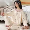 Pyjamas en coton pur pour femmes, vêtements de nuit, manches longues, ensemble d'ameublement de maison, printemps et automne, été 2023