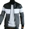 Men's Jackets Trendy Men Jacket Ribbed Design Top Autumn Coat Stand-up Collar Three-color Contrast