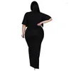 Sukienki w dużych rozmiarach WSFEC L-4xl Eleganckie wieczorne kobiety ubranie z krótkim rękawem Bodycon Split Sexy Club Party Long Dress Kobietowy strój