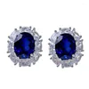 Boucles d'oreilles en argent 925 pour femmes, bijoux fins en diamant bleu scintillant à haute teneur en carbone, cadeau de mariage de luxe